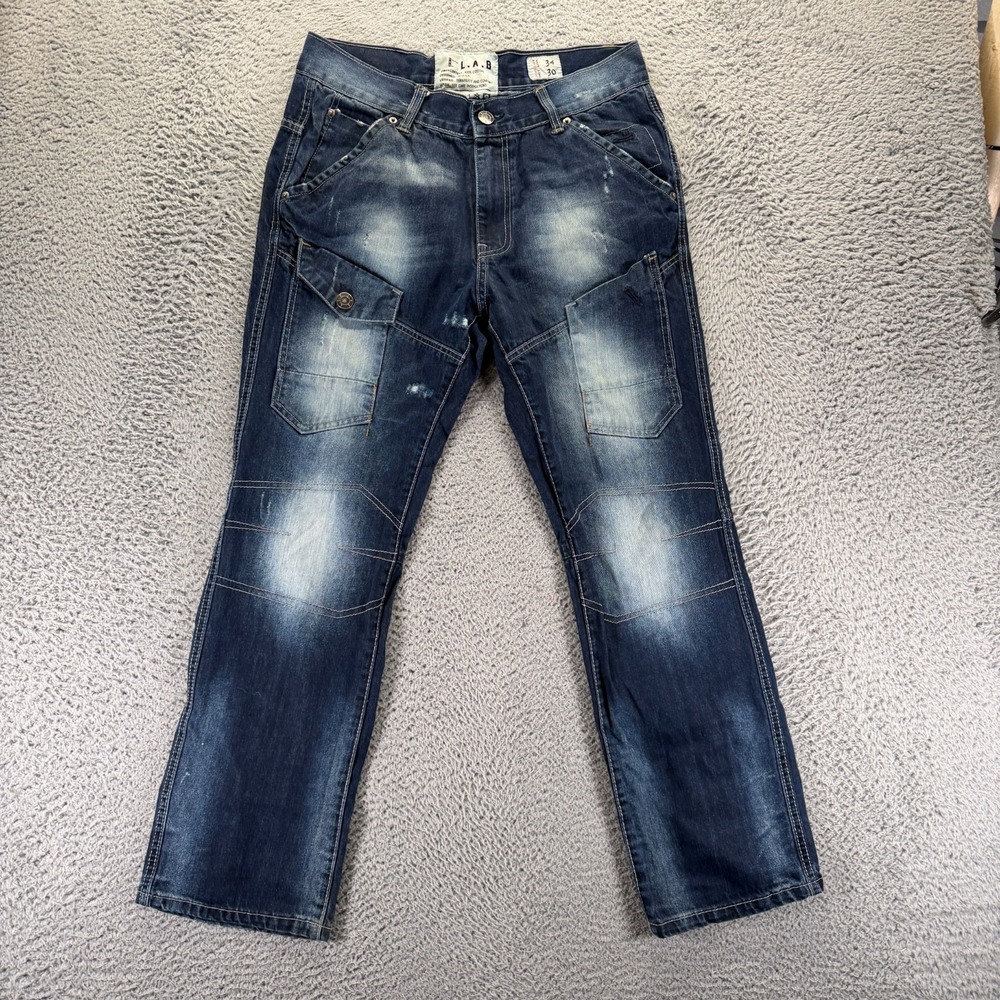 L.A.B. Liberation A Bleu Jeans Mens 34x30 Blue Cotton Denim Straight Slim Faded‎